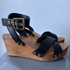 Tory Burch wooden heel leather wedge sandals